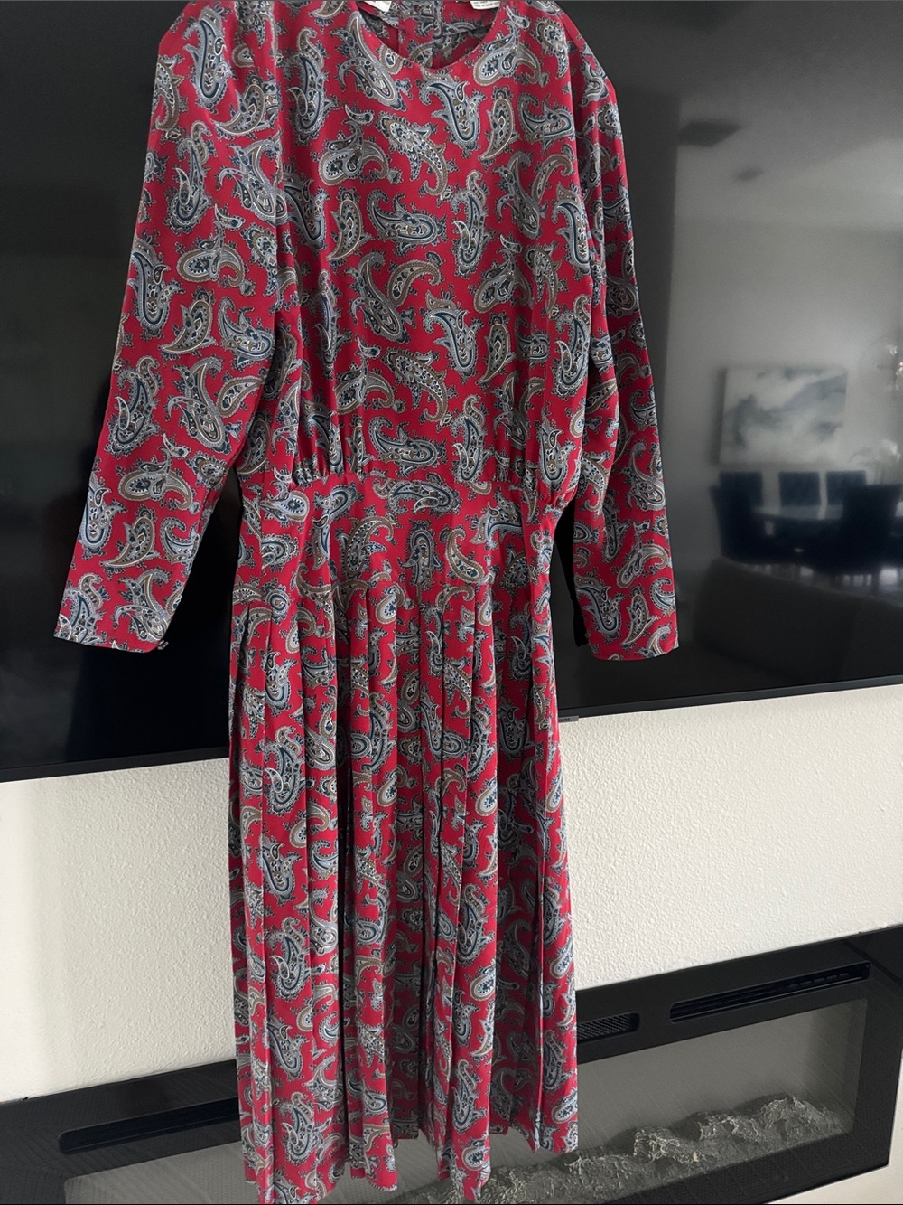 Talbots Red Paisley Long-Sleeve Midi Dress